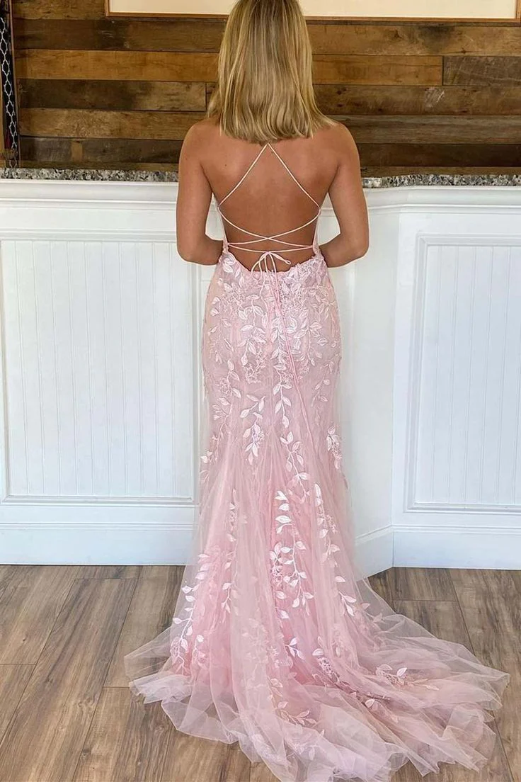 Pink Appliques Mermaid Long Prom Dresses 22Th Birthday Outfit