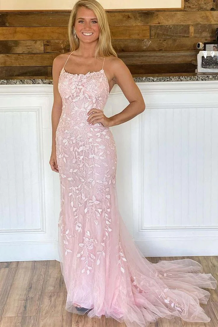 Pink Appliques Mermaid Long Prom Dresses 22Th Birthday Outfit