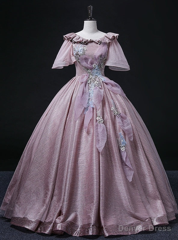 Pink Appliques Short Sleeve Quinceanera Dresses