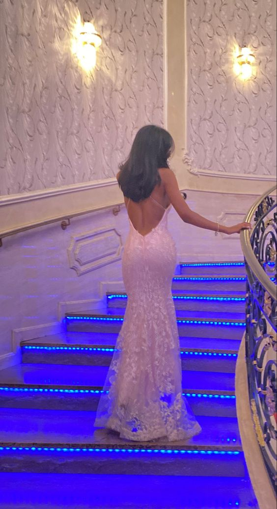 Pink Backless Mermaid Graduation Prom Dress