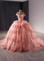 Pink Ball Gowns Lace Tiers Prom Dresses