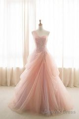 Pink Ball Gown One Shoulder Tulle Appliques Wedding Dress  Prom Dress