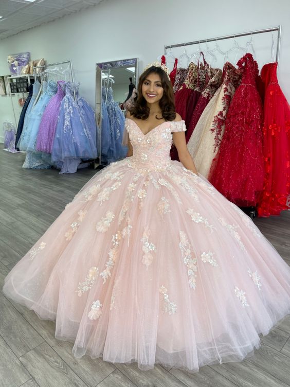 Pink Gorgeous Applique Sweet Long Tulle Elegant Ball Gowns Prom Dress Coming Of Age Ceremony Dresses Main image