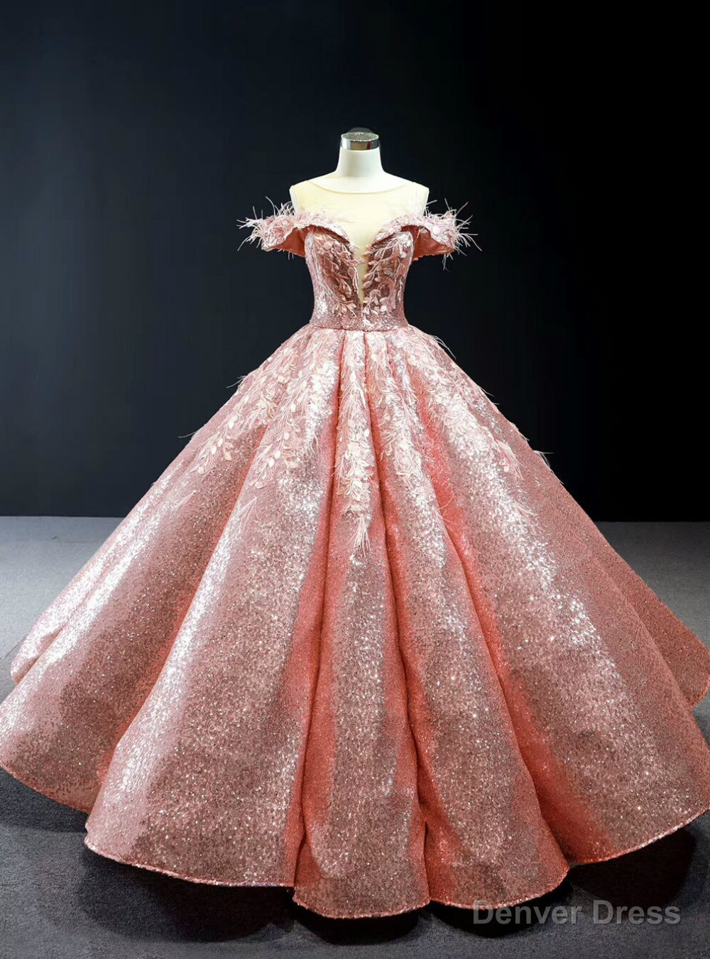 Pink Ball Gowns Sequins Appliques See Through V Neck Quinceanera Dresses