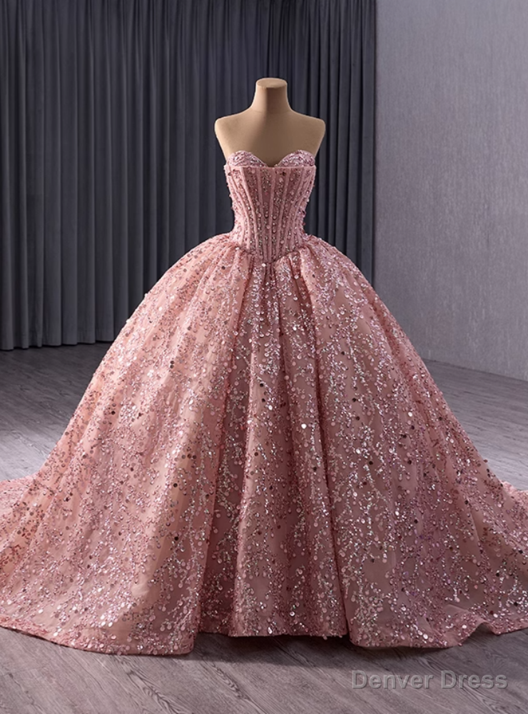 Pink Ball Gowns Sequins Beading Prom Dresses Main image