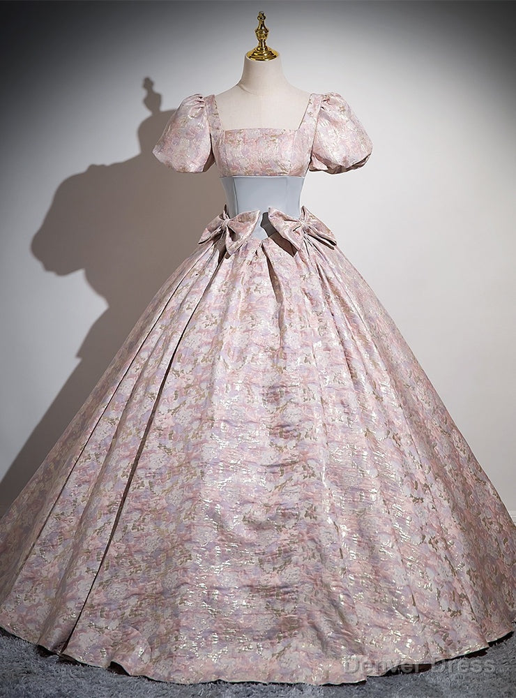 Pink Ball Gown Square Neck Short Sleeve Bow Quinceanera Dress Main image