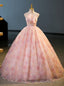 Pink Ball Gowns Strapless Flower Quinceanera Dresses