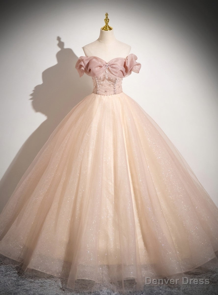Pink Ball Gowns Tulle Off the Shoulder Quinceanera Dresses Main image