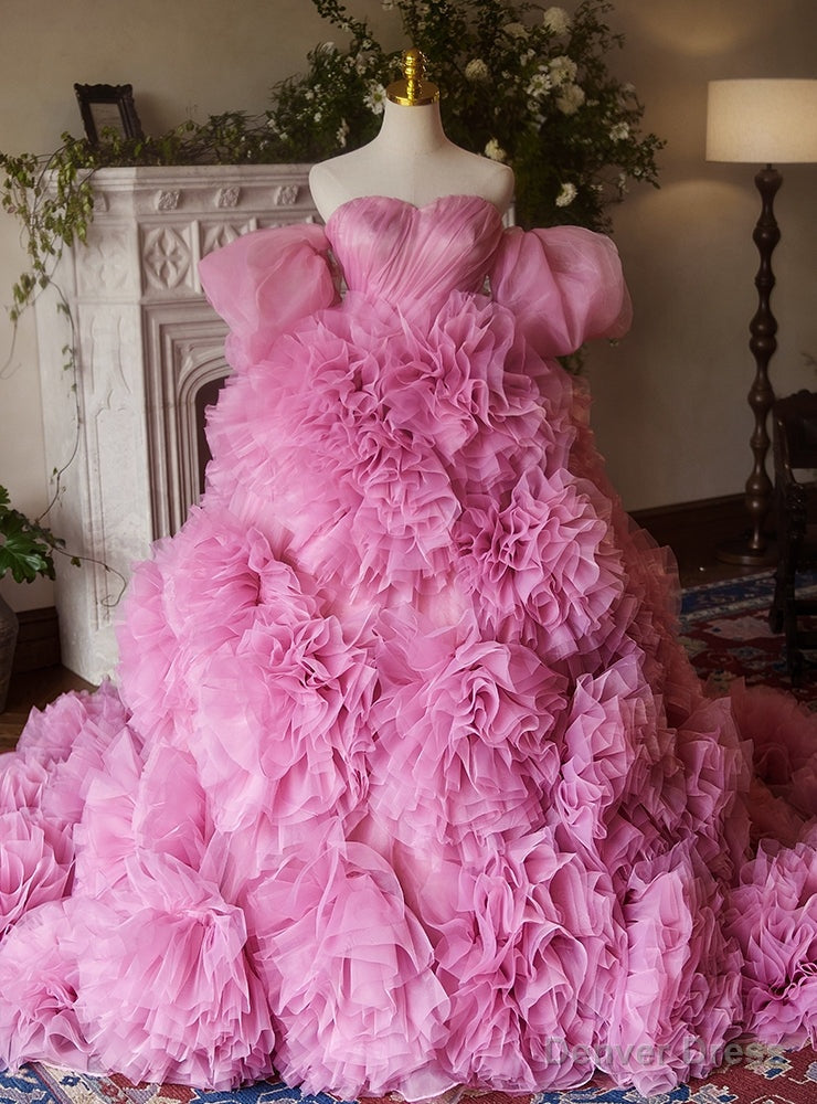 Pink Ball Gowns Tulle Strapless Princess Quinceanera Dresses Main image