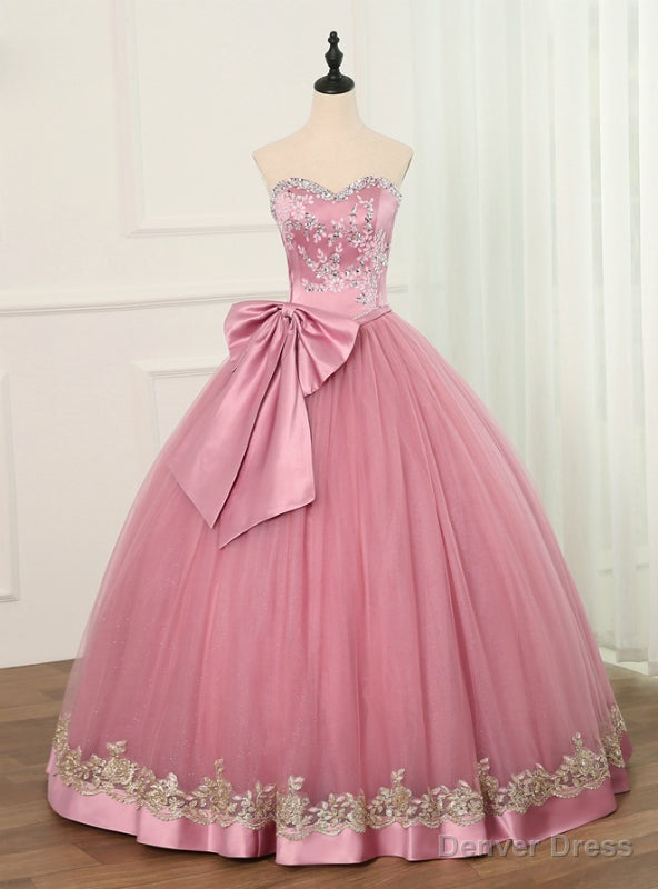 Pink Ball Gowns Tulle Sweetheart Bow Appliques Quinceanera Dresses Main image