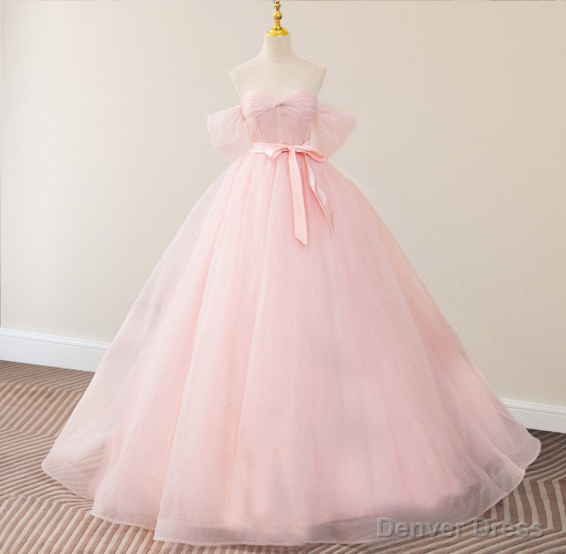 Pink Ball Gowns Tulle Sweetheart Floor Length Wedding Dresses with Sashes Main image