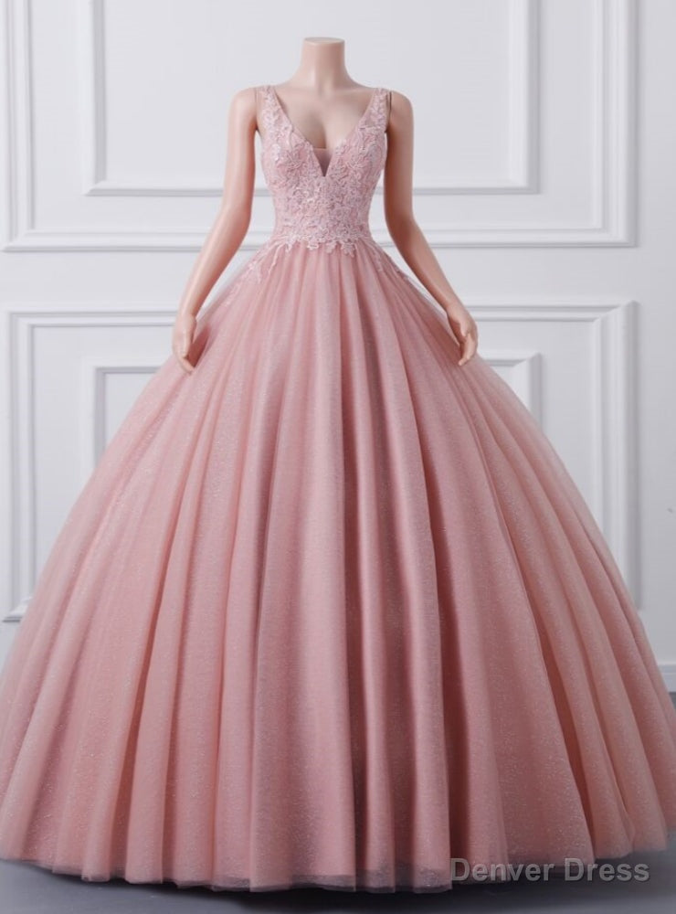 Pink Ball Gowns V Neck Sequins Quinceanera Dresses Main image