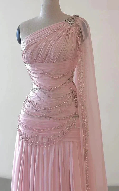 Pink Beaded Elegant Floor-Mounting Maxi Dress Long Tulle Prom Dress Secondary image