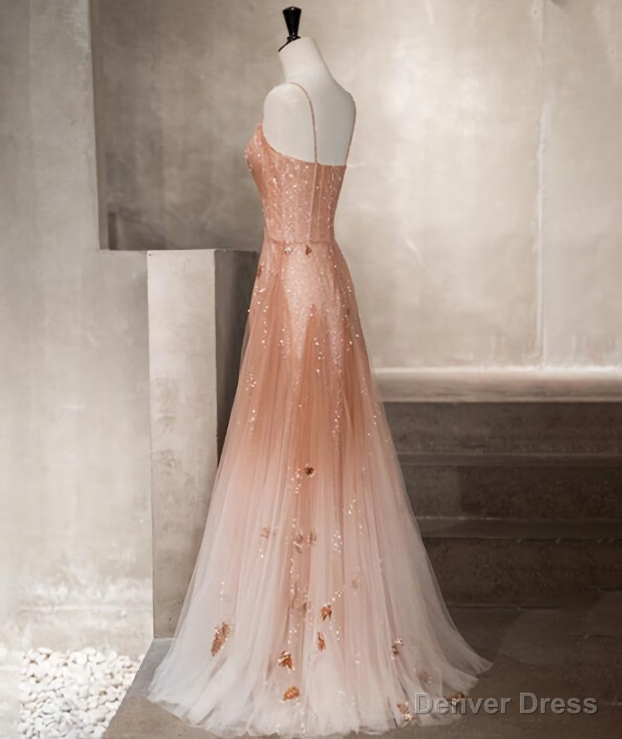 Pink Beaded Tulle Prom Dress Prom Dress, Straps Gradient Prom Dresses Secondary image