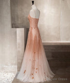 Pink Beaded Tulle Prom Dress Prom Dress, Straps Gradient Prom Dresses