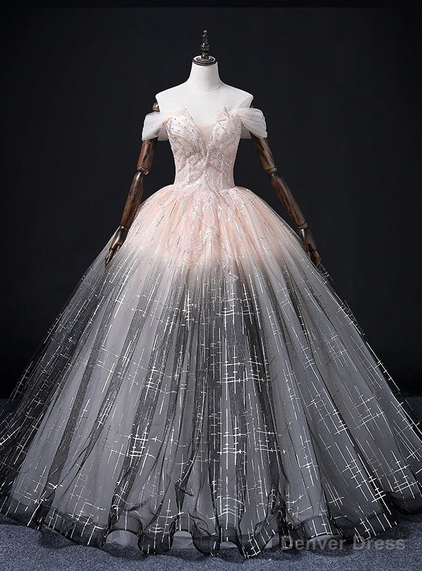 Pink Black Gradient Off the Shoulder Beading Quinceanera Dresses Main image