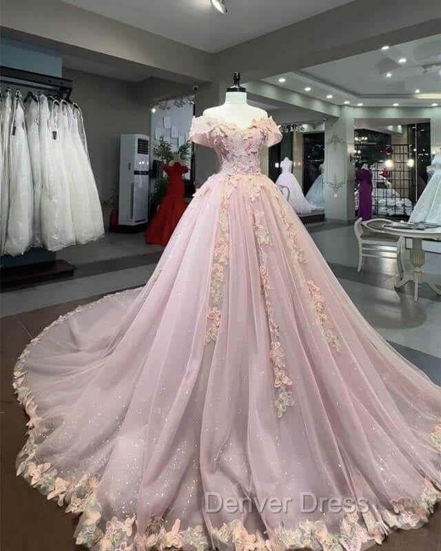 Pink Butterfly Embroidery Ball Gowns Dresses
