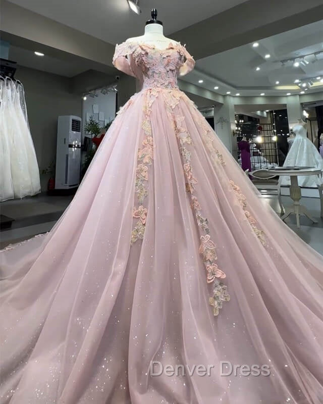 Pink Butterfly Embroidery Ball Gowns Dresses