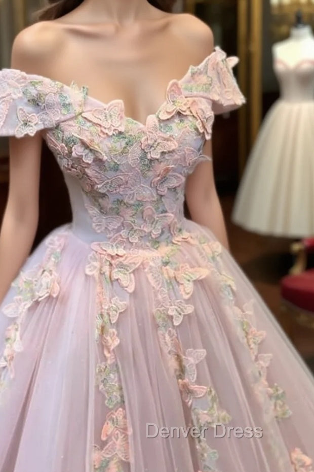 Pink Butterfly Embroidery Ball Gowns Dresses