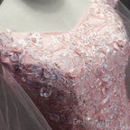 Pink Cap Sleeves Ball Gowns Tulle With Lace Sweet 16 Dress, Long Quinceanera Dresses