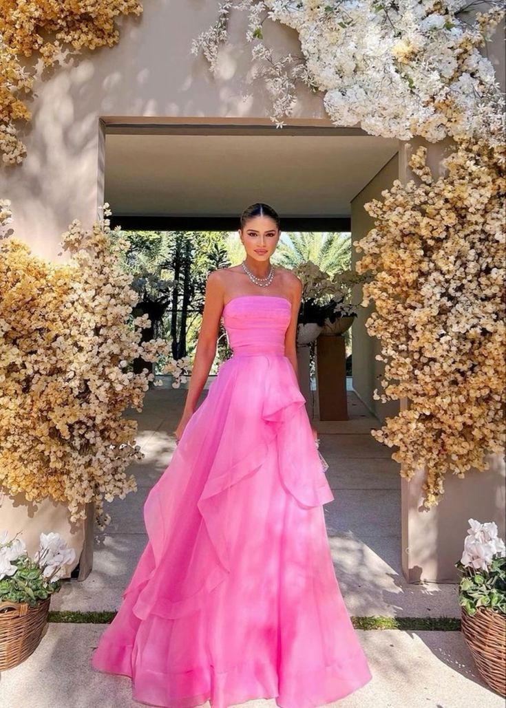 Pink Long Prom Gown, Pink Prom Dresses Secondary image