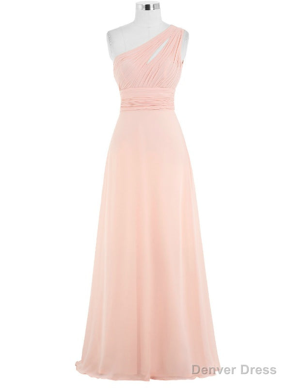 Pink Chiffon Floor Length A Line One Shoulder Bridesmaid Dresses Main image