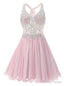 Pink Chiffon V-neck Homecoming Dress