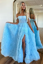 Pink Corset Off the Shoulder Long Prom Dresses with Ruffles