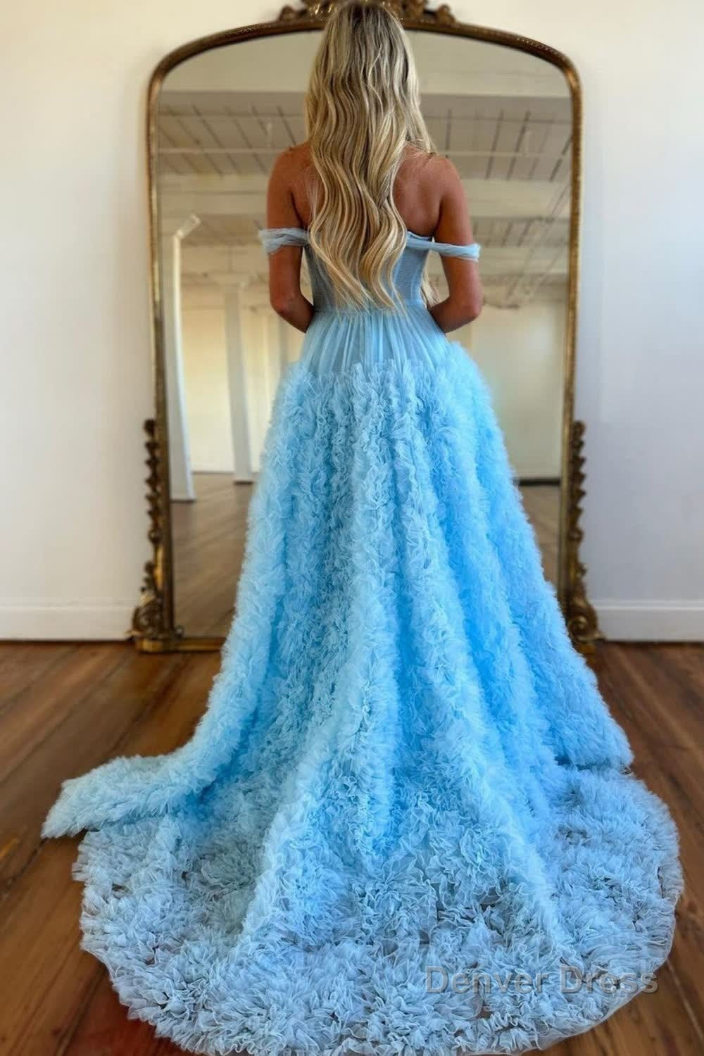 Pink Corset Off the Shoulder Long Prom Dresses with Ruffles