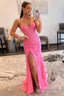 Pink Corset Sweetheart Long Lace Prom Dresses with Slit