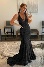 Pink Deep V Neck Mermaid Prom Dresses
