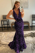 Pink Deep V Neck Mermaid Prom Dresses