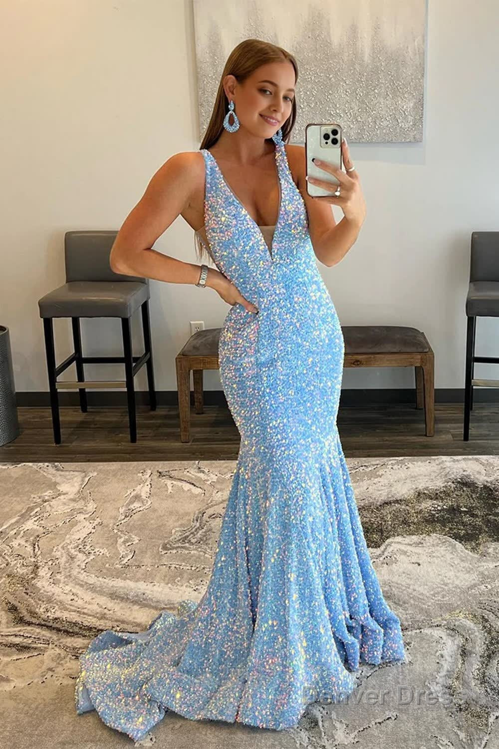 Pink Deep V Neck Mermaid Prom Dresses