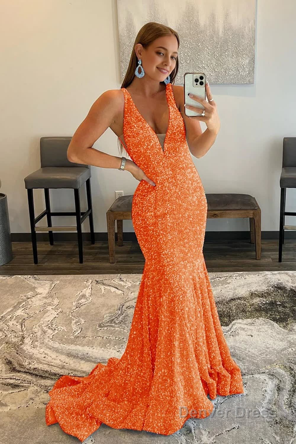 Pink Deep V Neck Mermaid Prom Dresses