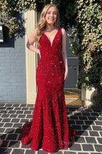 Pink Deep V Neck Mermaid Prom Dresses