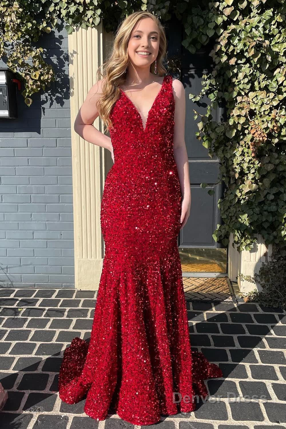 Pink Deep V Neck Mermaid Prom Dresses