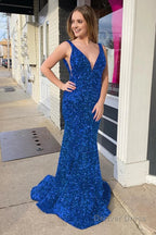 Pink Deep V Neck Mermaid Prom Dresses