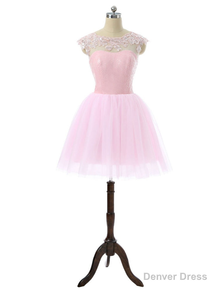 Pink Elegant Homecoming Dresses A Line Cap Sleeves Main image