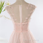 Pink Elegant Tulle A-Line Floor Length Wedding Prom Dresses, Light Pink Gowns