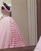 Pink Flowers Quinceanera Dresses Ball Gowns Off The Shoulder