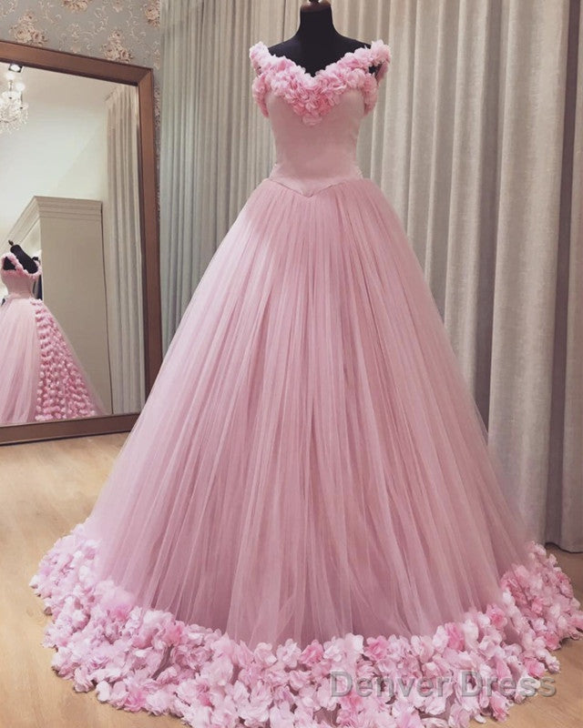 Pink Flowers Quinceanera Dresses Ball Gowns Off The Shoulder