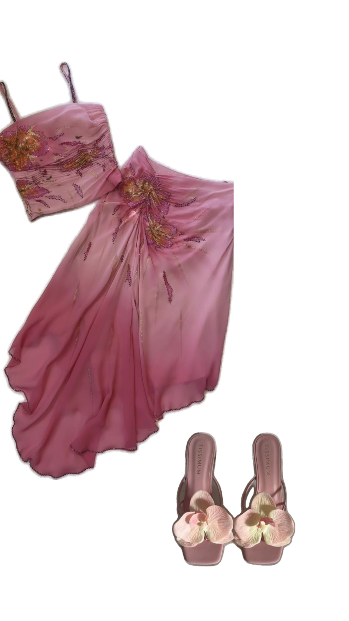 (Out Of Stock)Pink Gorgeous Exquisite Beaded Spaghetti Strap Long Chiffon Elegant Suit Ball Gowns Prom Dress Prom Dress