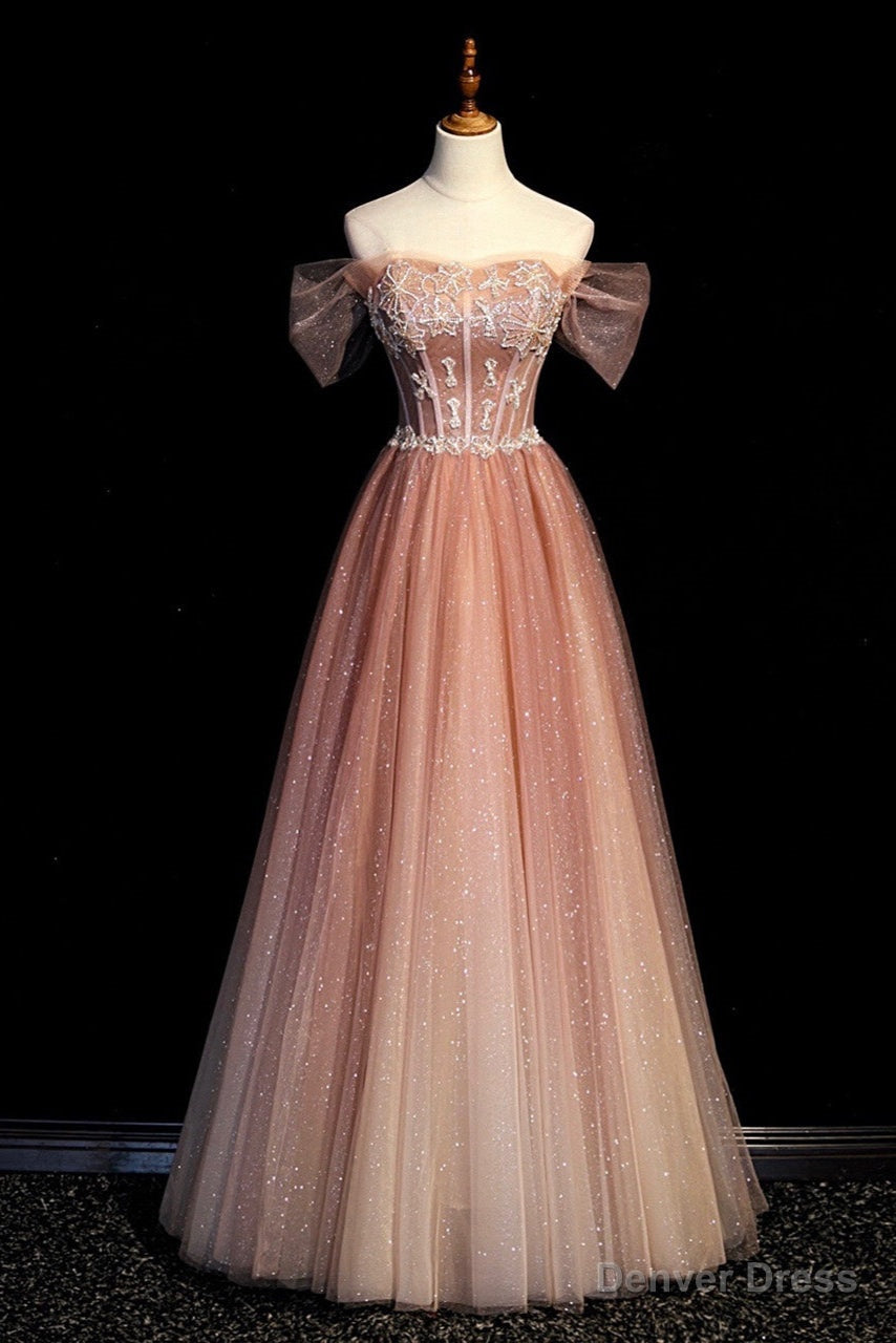 Pink Gradient Beaded Sweetheart Party Dress, Pink Gradient Evening Party Dresses Main image