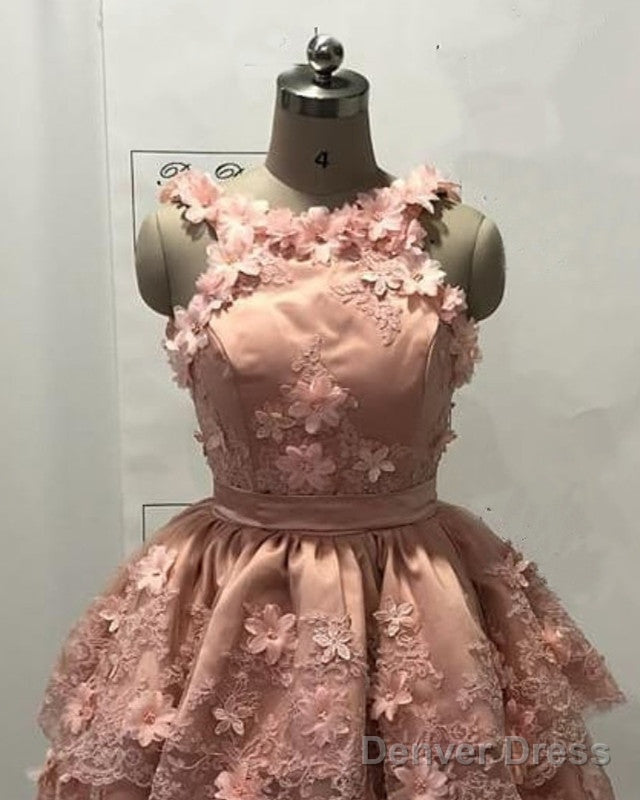 Pink Halter Mini Dresses With 3D Flowers Secondary image