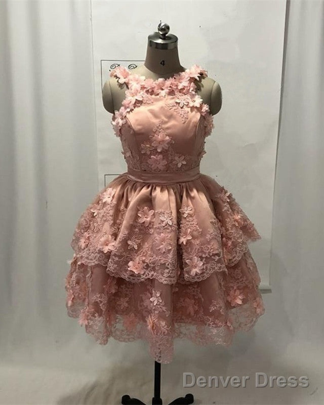 Pink Halter Mini Dresses With 3D Flowers Main image