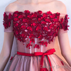 Pink High Low Tulle Party Dress With Flowers, Pink Homecoming Dresses