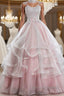 Pink high neck tulle lace long prom Dress, pink sweet 16 Dresses