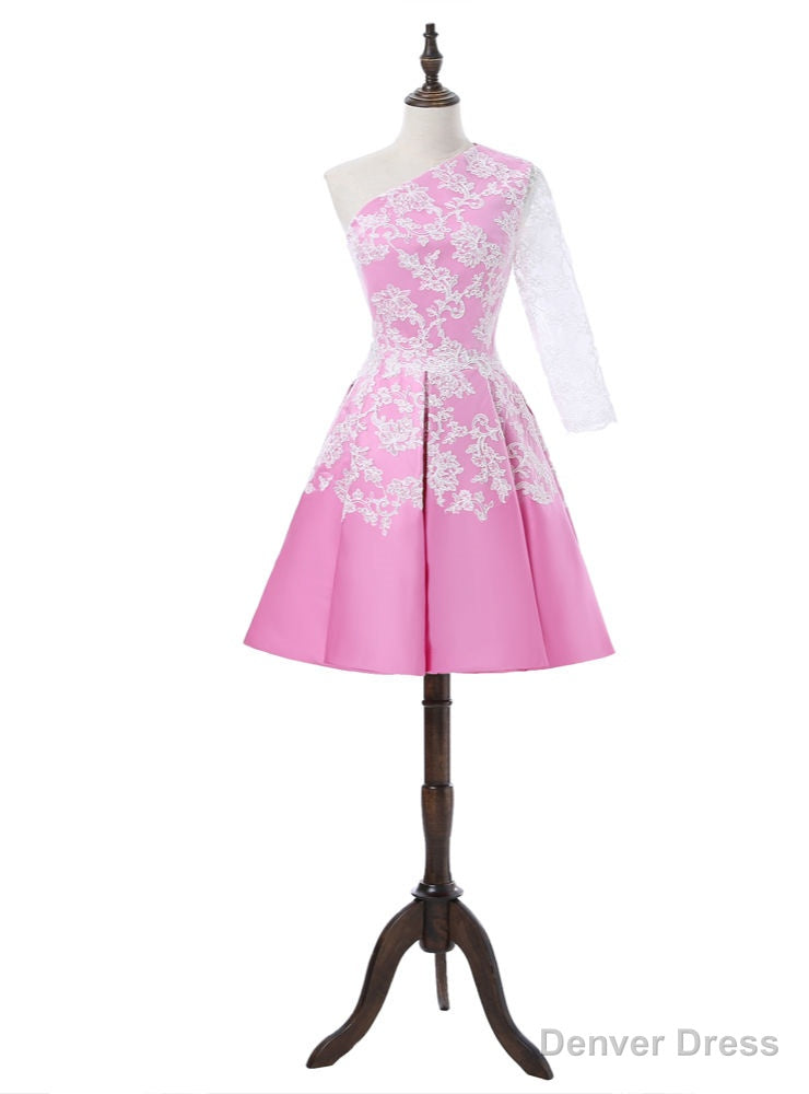 Pink Homecoming Dresses A Line One Shoulder Short Mini Main image