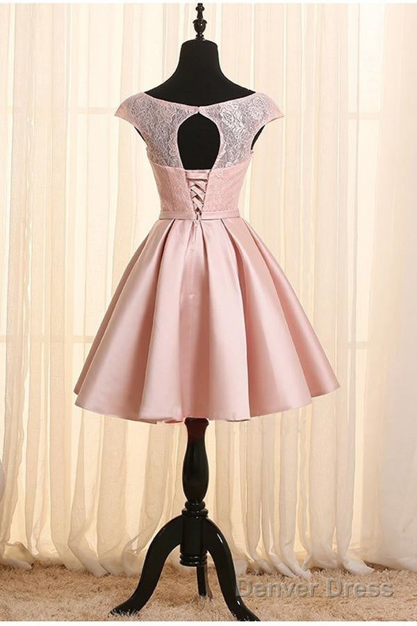 Pink Homecoming Dresses, Satin And Lace Lovely Dress With Belt, Cute Party Dresses Secondary image