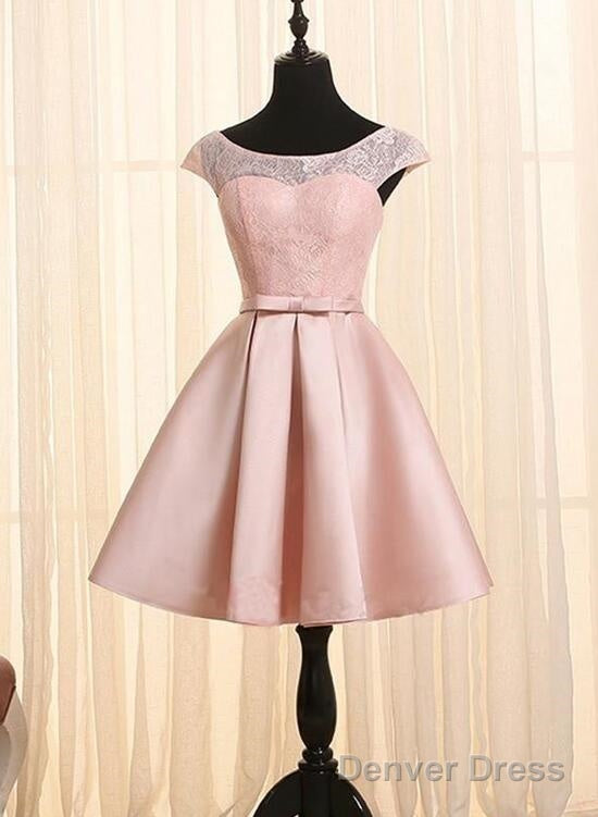 Pink Homecoming Dress, Satin And Lace Lovely Dress With Belt, Cute Prom Dresses